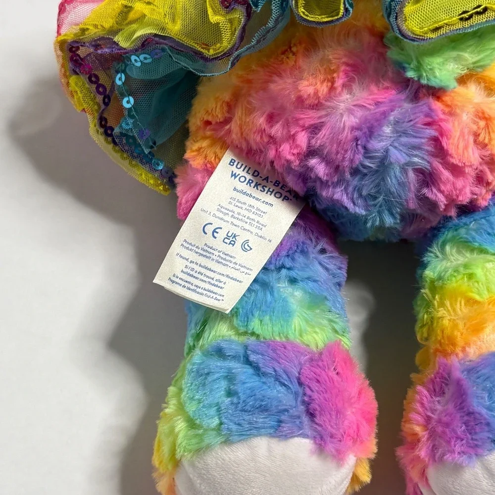 Build-A-Bear Workshop Rainbow Tie-Dye Plush Teddy Bear with Sequin Tutu 16